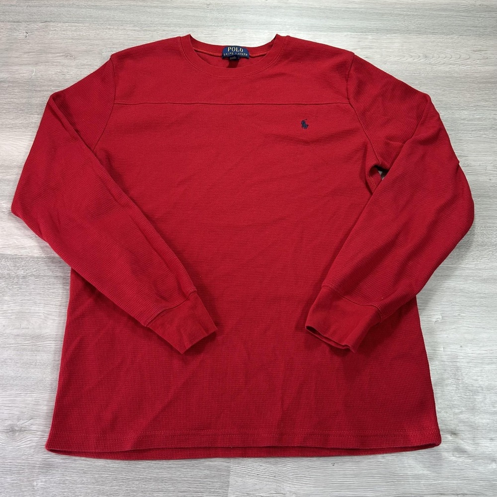 Polo Ralph Lauren Shirt Boys‎ 18-20 Red Thermal Long Sleeve Waffle Knit Tee